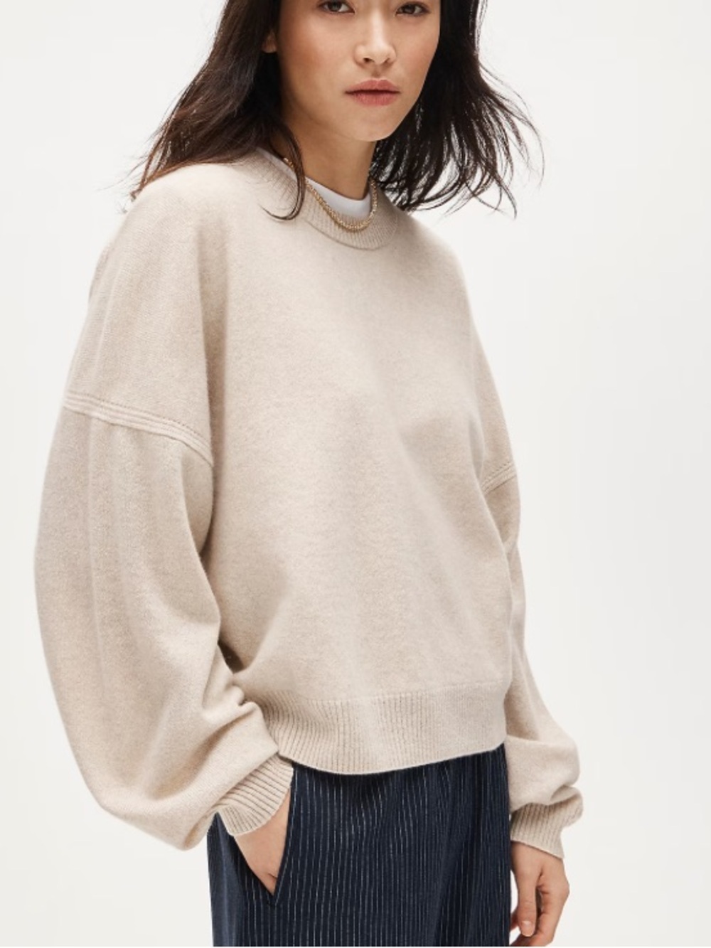 J crew heather linen Cashmere blouson-sleeve sweater